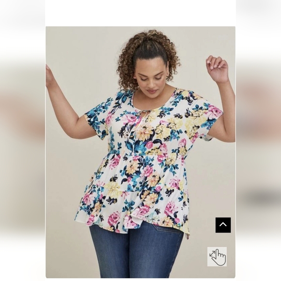 Torrid 2X White Floral Color Pop short Sleeve V Neck Lenny Babydoll Tunic Blouse - Picture 1 of 5